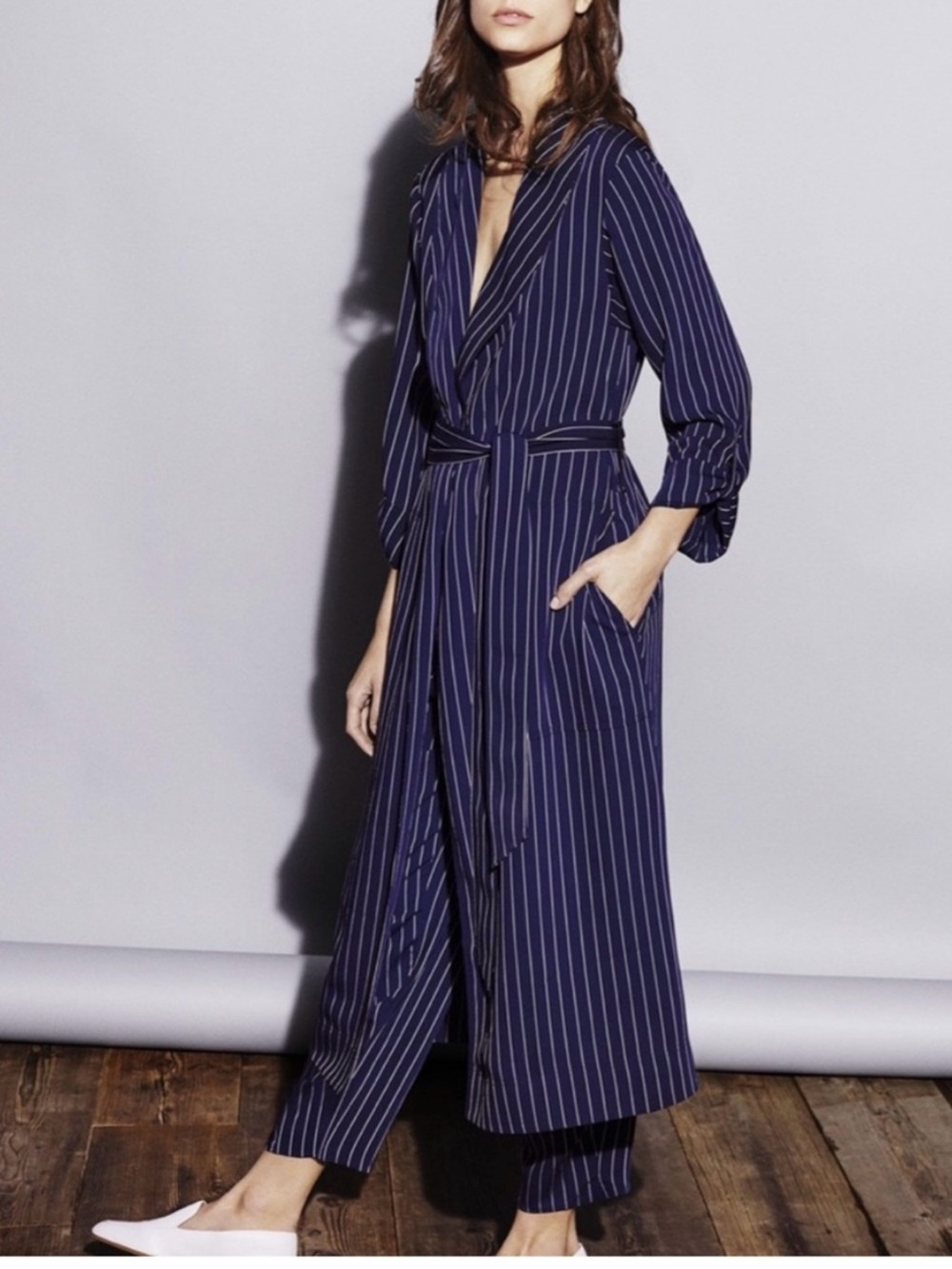 FAVLUX Navy Pinstripe trench coat